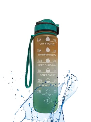 1 Littre Water bottle Motivational Water Bottle with Time Marker & Removable Strainer to Remind You Drink More Water, Fast Flow, Leakproof BPA Free Sport Water Bottle for Fitness and Outdoor …