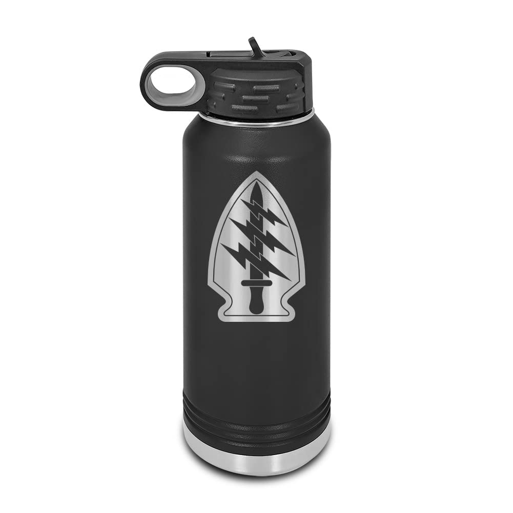 Special Forces Airborne Insignia Laser Engraved Water Bottle Customizable Polar Camel Stainless Steel with Straw - Department of Transportation Black 32 oz