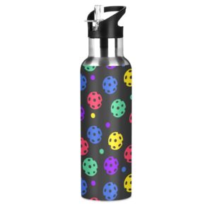 hjjkllp colorful pickleball sport water bottle with straw lid double wall vacuum insulated stainless steel water bottle 20 oz