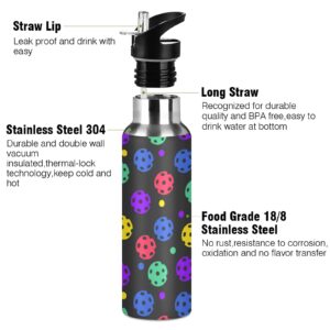 HJJKLLP Colorful Pickleball Sport Water Bottle with Straw Lid Double Wall Vacuum Insulated Stainless Steel Water Bottle 20 oz