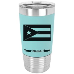 lasergram 20oz vacuum insulated tumbler mug, flag of puerto rico, personalized engraving included (silicone grip, teal)