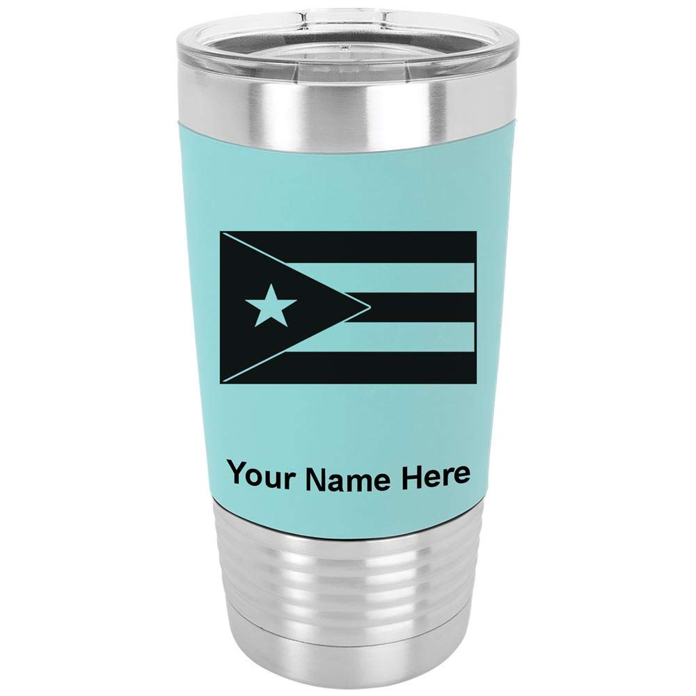 LaserGram 20oz Vacuum Insulated Tumbler Mug, Flag of Puerto Rico, Personalized Engraving Included (Silicone Grip, Teal)