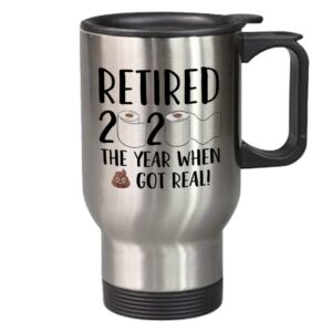 exxtra gifts quarantine 2020 retirement 2020 mug - retired 2020 14 oz travel mug - perfect for women and men - funny novelty cup - ideal for co-worker or colleague