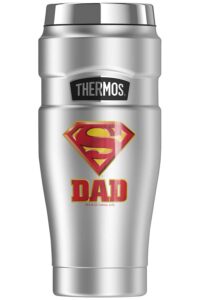 thermos superman super dad shield logo stainless king stainless steel travel tumbler, vacuum insulated & double wall, 16oz
