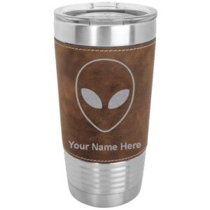 lasergram 20oz vacuum insulated tumbler mug, alien head, personalized engraving included (faux leather, rustic)
