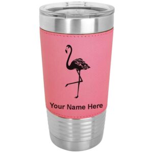 lasergram 20oz vacuum insulated tumbler mug, flamingo, personalized engraving included (faux leather, pink)
