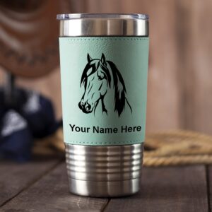 LaserGram 20oz Vacuum Insulated Tumbler Mug, Howling Wolf, Personalized Engraving Included (Faux Leather, Black)