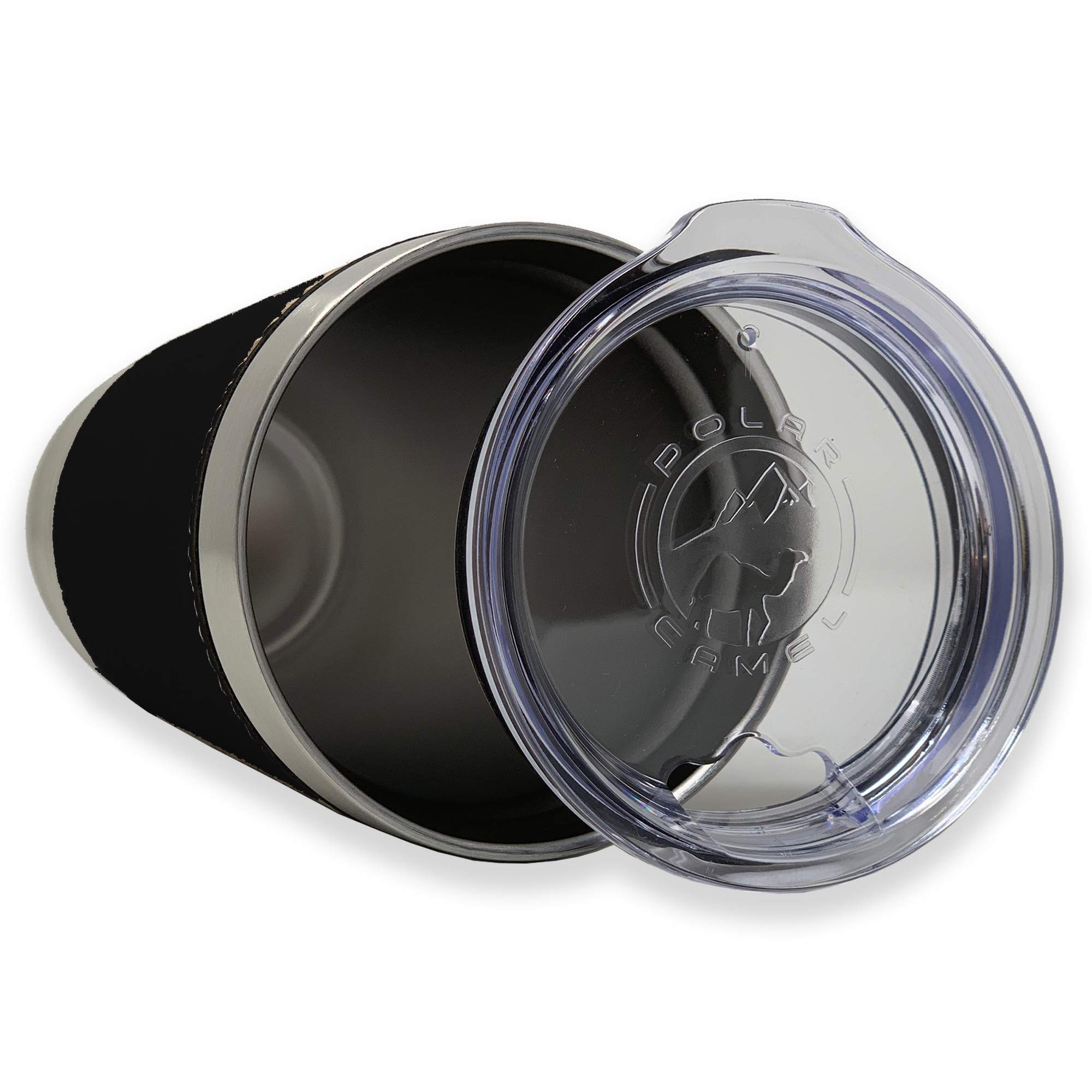LaserGram 20oz Vacuum Insulated Tumbler Mug, Howling Wolf, Personalized Engraving Included (Faux Leather, Black)
