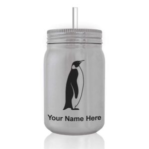 lasergram mason jar sports water bottle, penguin, personalized engraving included