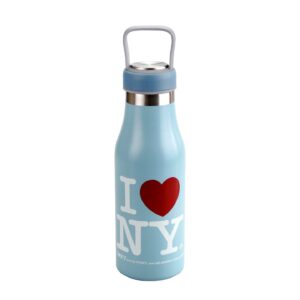 torkia - i love/heart ny - stainless steel travel handle water bottle - 16oz (matt light blue)