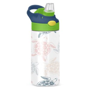 sea turtles kids water bottle, bpa-free vacuum insulated stainless steel water bottle with straw lid double walled leakproof flask for girls boys toddlers, 12oz