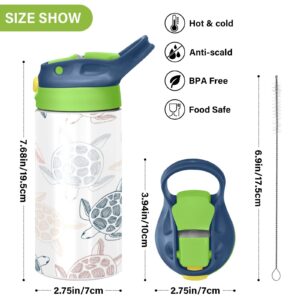 Sea Turtles Kids Water Bottle, BPA-Free Vacuum Insulated Stainless Steel Water Bottle with Straw Lid Double Walled Leakproof Flask for Girls Boys Toddlers, 12Oz