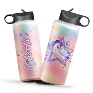 teewarrior personalized water bottle unicorn water bottle for kids women girls teen magical unicorns sports bottles birthday gifts for women, back to school gifts custom travel cup with name (ver-4)