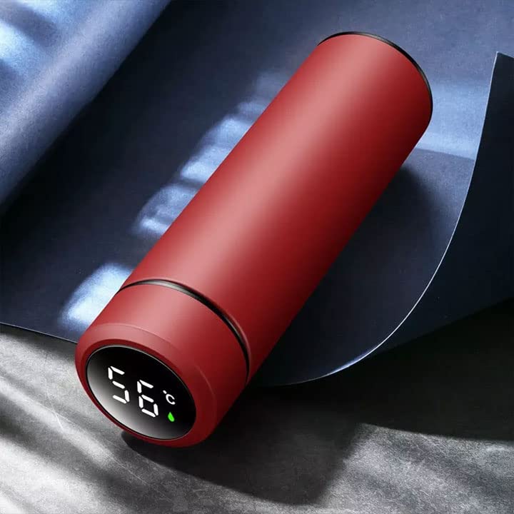 16oz Thermos Stainless Steel Double Wall Vacuum Flask Smart Water Bottle with LED Screen for Temp (Red)