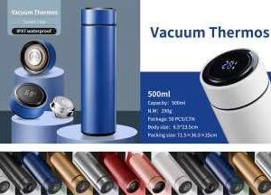 16oz Thermos Stainless Steel Double Wall Vacuum Flask Smart Water Bottle with LED Screen for Temp (Red)