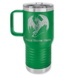 lasergram 20oz vacuum insulated travel mug with handle, dragon, personalized engraving included (green)