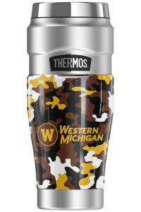 thermos western michigan university official camo stainless king stainless steel travel tumbler, vacuum insulated & double wall, 16oz