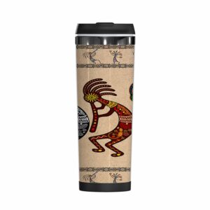 wondertify kokopelli coffee cup stylized mythical characters playing flutes coffee mug stainless steel bottle double walled thermo travel water metal canteen