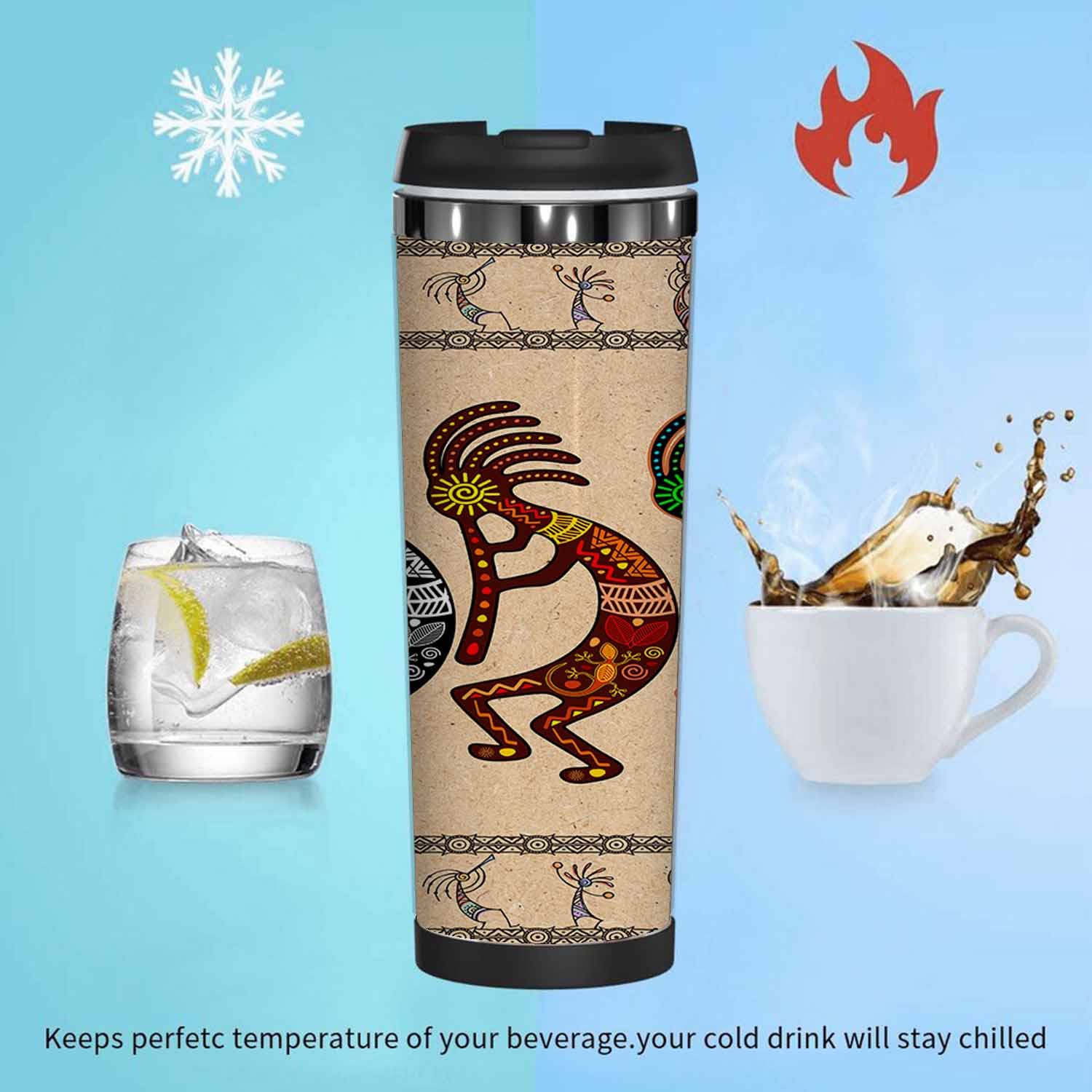 WONDERTIFY Kokopelli Coffee Cup Stylized Mythical Characters Playing Flutes Coffee Mug Stainless Steel Bottle Double Walled Thermo Travel Water Metal Canteen