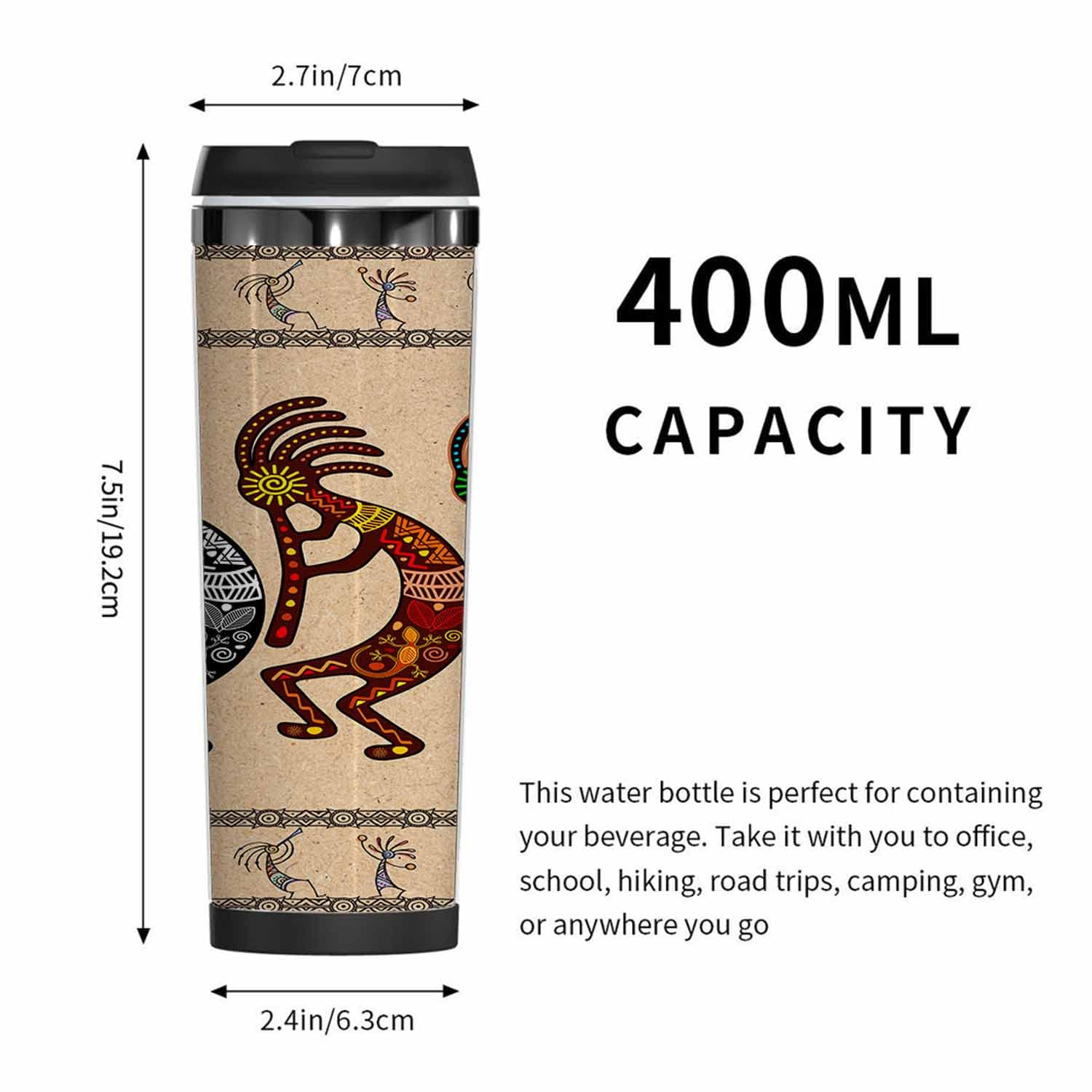 WONDERTIFY Kokopelli Coffee Cup Stylized Mythical Characters Playing Flutes Coffee Mug Stainless Steel Bottle Double Walled Thermo Travel Water Metal Canteen