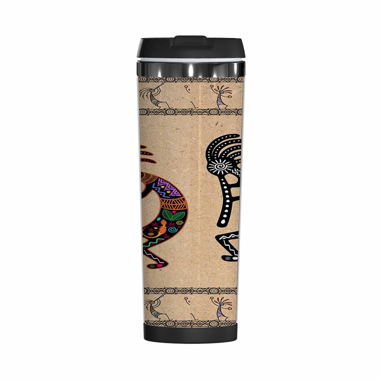 WONDERTIFY Kokopelli Coffee Cup Stylized Mythical Characters Playing Flutes Coffee Mug Stainless Steel Bottle Double Walled Thermo Travel Water Metal Canteen