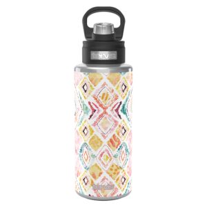 tervis sara berrenson painted sand ikat pattern triple walled insulated tumbler travel cup keeps drinks cold, 32oz wide mouth bottle, stainless steel