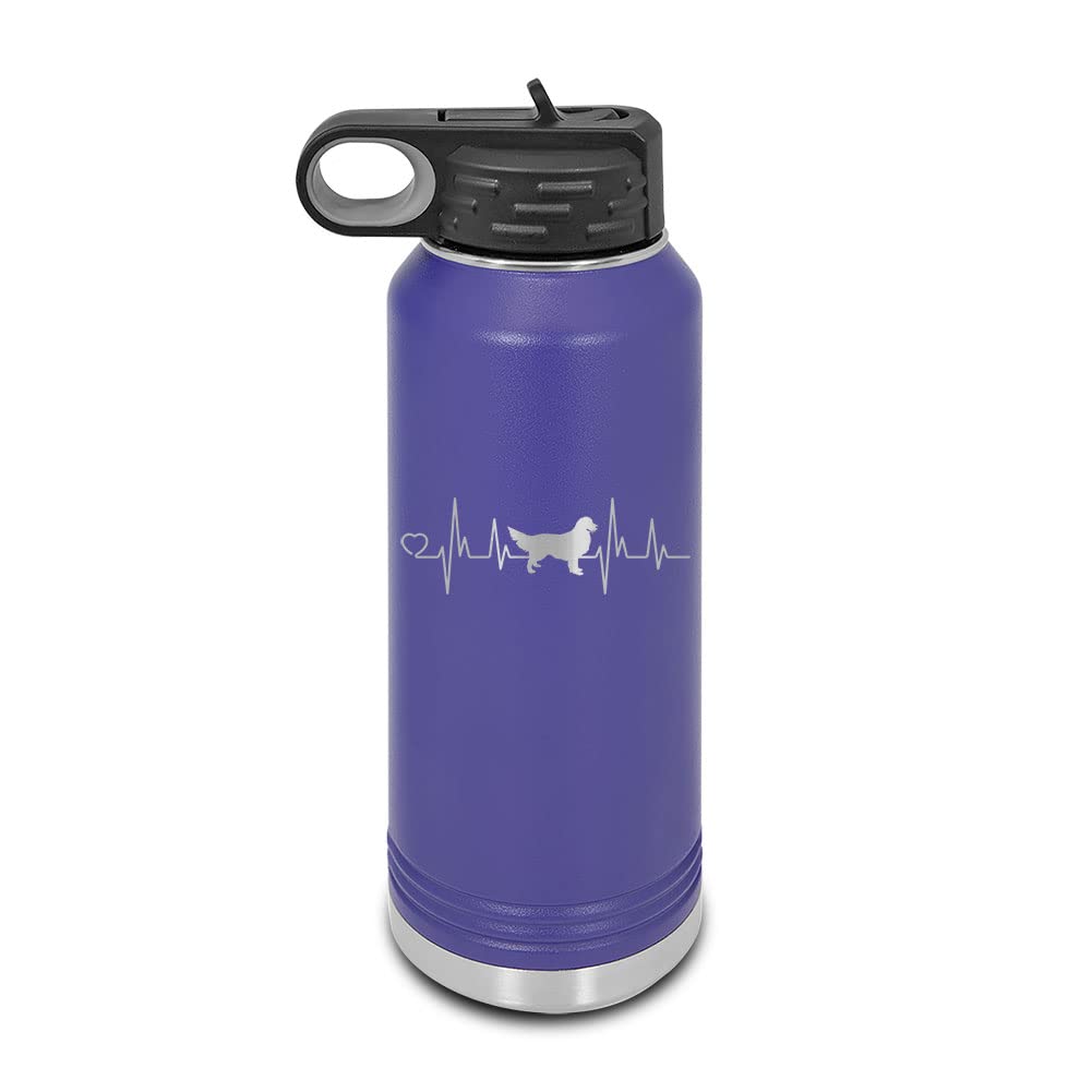 Mister Petlife Golden Retriever Heartbeat Lifeline Laser Engraved Water Bottle Customizable Polar Camel Stainless Steel Many Colors Sizes with Straw - Love Dog - 32 oz - Purple