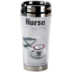 nurse a caring heart and poem 16 oz. stainless steel insulated travel mug with lid