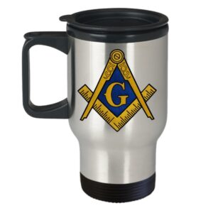 Masonic travel mug - Freemason symbol square and compass - Freemasonry gift accessories perfect for coffee/tea - stainless steel - Sold only by Saroth design