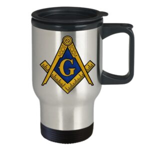 Masonic travel mug - Freemason symbol square and compass - Freemasonry gift accessories perfect for coffee/tea - stainless steel - Sold only by Saroth design