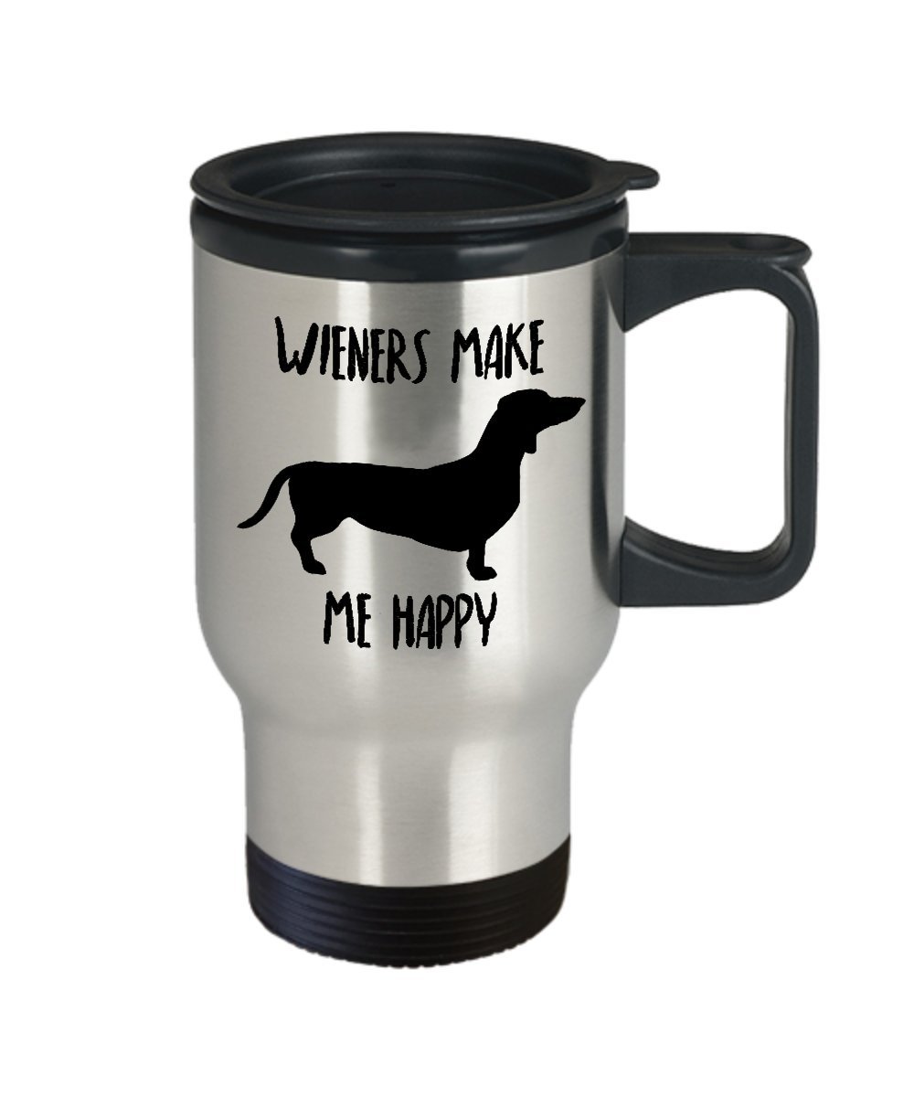 Dachshund Travel Mug - Insulated Portable Coffee Cup With Handle And Lid For Wiener Dog Lovers - Funny Christmas Gag Gift Idea For Women & Men - Novelty Doxie Lover Quote Statement Accessories