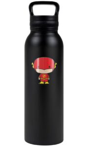 dc flash - flash official flash chibi 24 oz insulated canteen water bottle, leak resistant, vacuum insulated stainless steel with loop cap, black
