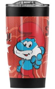 logovision the smurfs papa smurf we smurf you! stainless steel 20 oz travel tumbler, vacuum insulated & double wall with leakproof sliding lid beverages