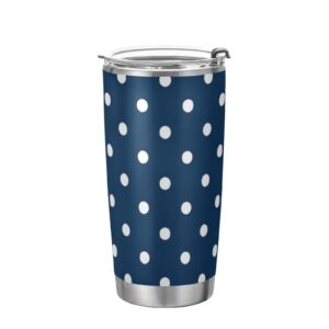 wellday navy blue polka dot stainless steel tumbler cup with straw & lid double wall vacuum insulated travel mug hot cold water bottle coffee