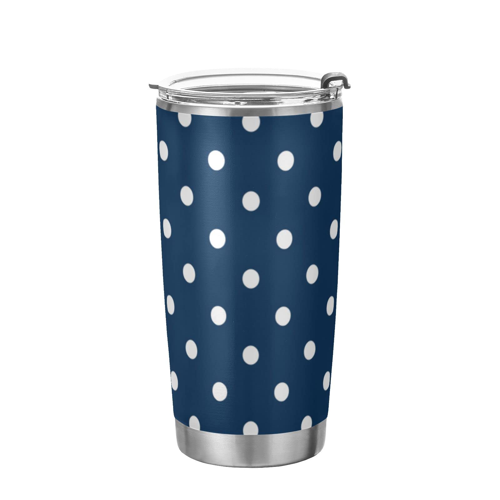 WELLDAY Navy Blue Polka Dot Stainless Steel Tumbler Cup with Straw & Lid Double Wall Vacuum Insulated Travel Mug Hot Cold Water Bottle Coffee