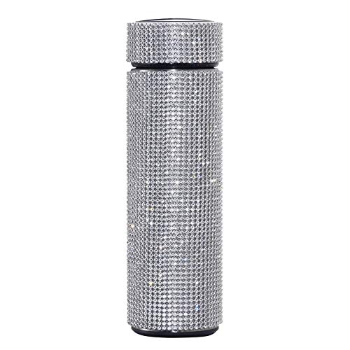 EKUEE 500ml Creative Diamond Thermos Bottle Water Bottle Stainless Steel Smart Temperature Display Vacuum Flask Mug Gift for Men Women (Silver A 500ML)