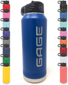 personalized 32 ounce powder coated water bottle - stainless steel double wall vacuum insulated custom engraved (royal)