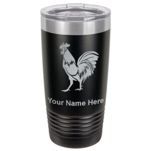 lasergram 20oz vacuum insulated tumbler mug, rooster, personalized engraving included (black)