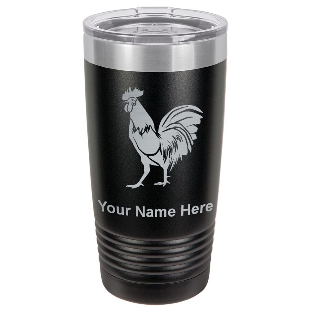 LaserGram 20oz Vacuum Insulated Tumbler Mug, Rooster, Personalized Engraving Included (Black)