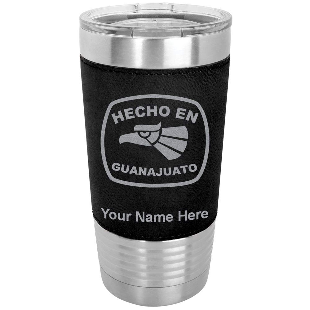 LaserGram 20oz Vacuum Insulated Tumbler Mug, Hecho en Guanajuato, Personalized Engraving Included (Faux Leather, Black)