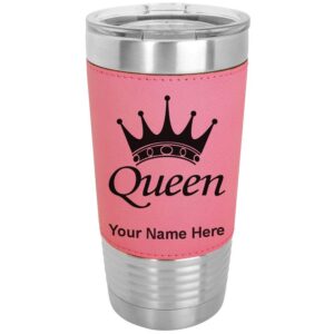 lasergram 20oz vacuum insulated tumbler mug, queen crown, personalized engraving included (faux leather, pink)