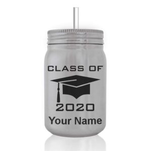 lasergram mason jar sports water bottle, grad cap class of 2020, 2021, 2022, 2023 personalized engraving included