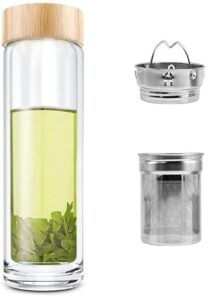 alkaline herb shop double wall glass drink stainless steel tea infuser water bottle bamboo 17oz (500ml)