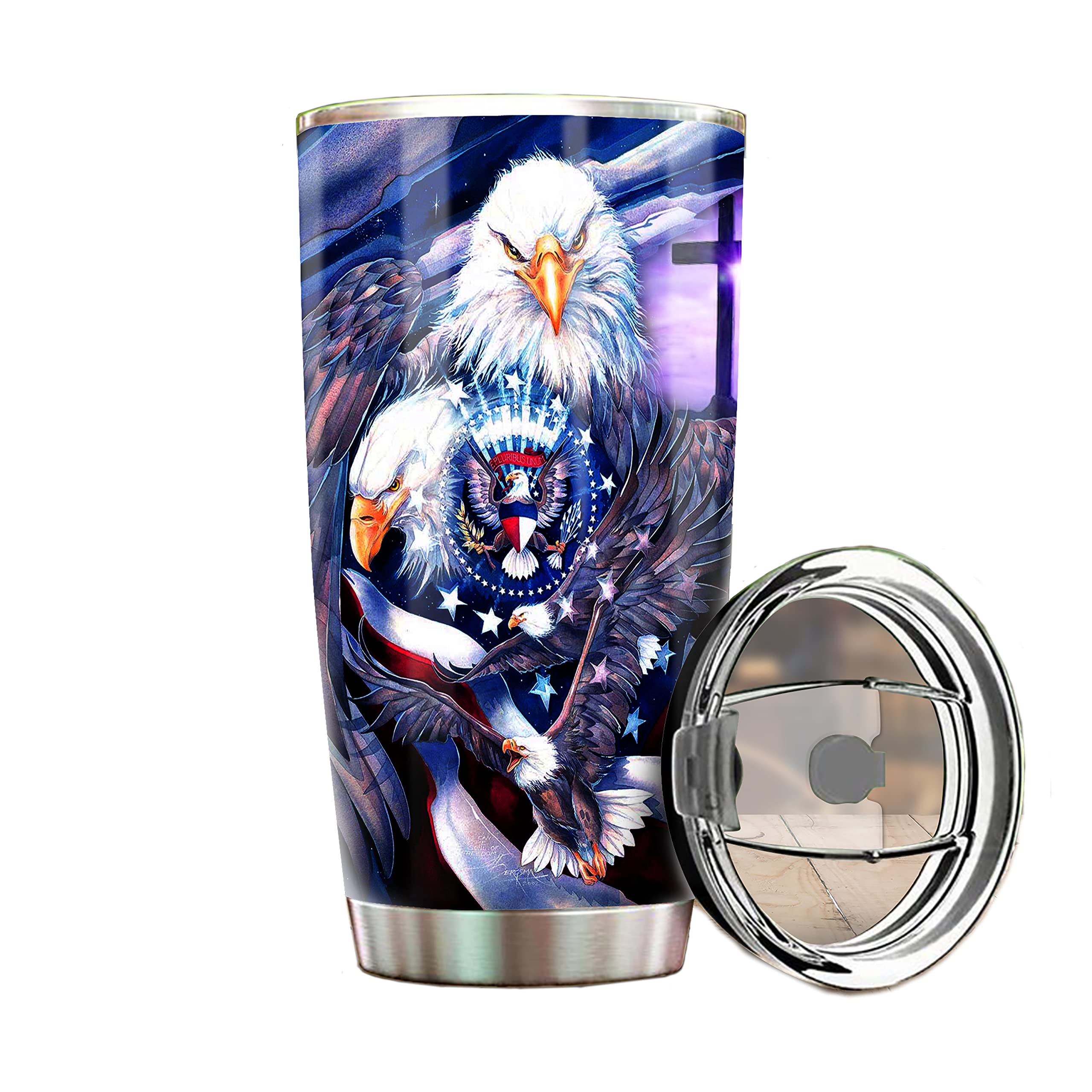 Personalized Tumbler American Eagle Patriotic Custom Name Tumbler 20 Oz 30 Oz Birthday Present Gift for Men Women ZDT6466