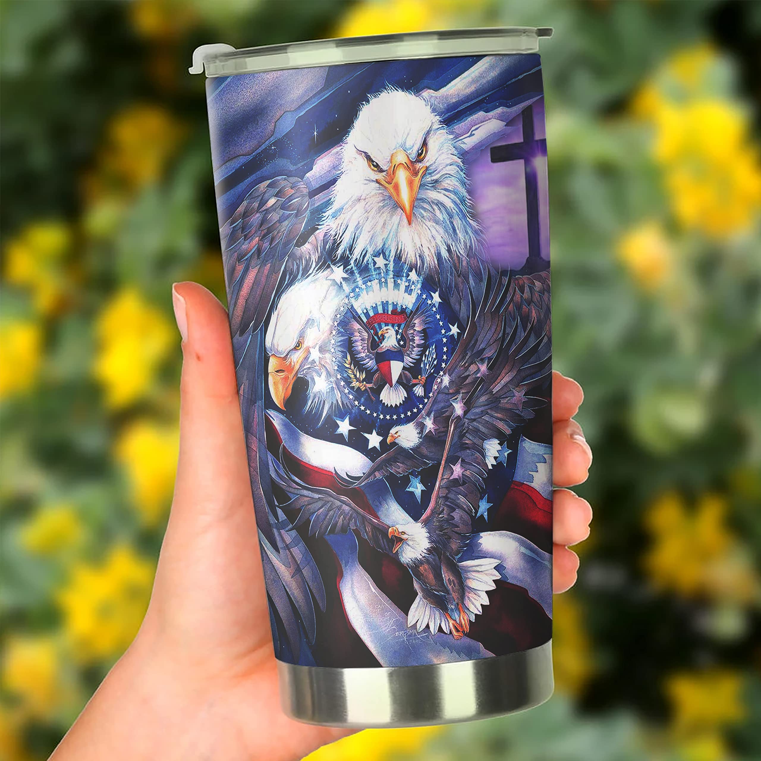 Personalized Tumbler American Eagle Patriotic Custom Name Tumbler 20 Oz 30 Oz Birthday Present Gift for Men Women ZDT6466