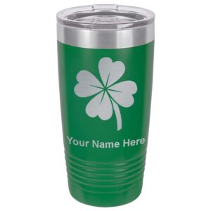 lasergram 20oz vacuum insulated tumbler mug, four leaf clover, personalized engraving included (green)