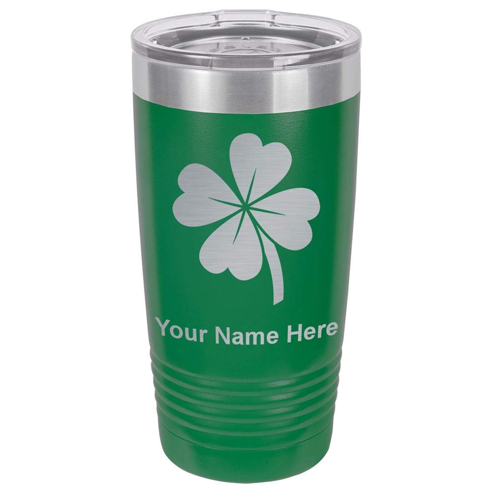 LaserGram 20oz Vacuum Insulated Tumbler Mug, Four Leaf Clover, Personalized Engraving Included (Green)