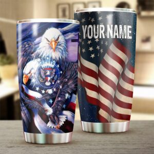 Personalized Tumbler American Eagle Patriotic Custom Name Tumbler 20 Oz 30 Oz Birthday Present Gift for Men Women ZDT6466