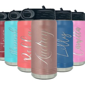 Personalized Bottle 20 oz with Straw Rose Gold Custom Laser Engraved Stainless Steel Vacuum Insulated Sport Bottle with Name