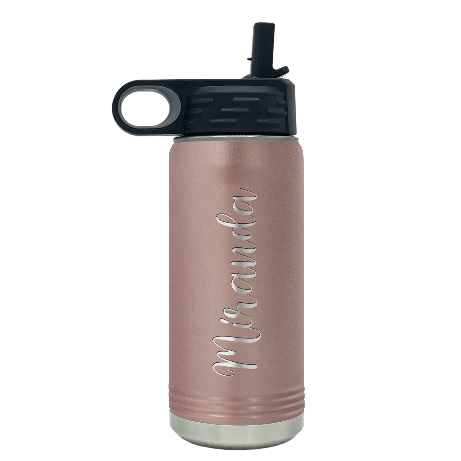 Personalized Bottle 20 oz with Straw Rose Gold Custom Laser Engraved Stainless Steel Vacuum Insulated Sport Bottle with Name